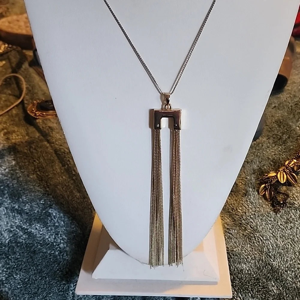 Abstract Statement Longline Minimalist Gold Fringe Necklace